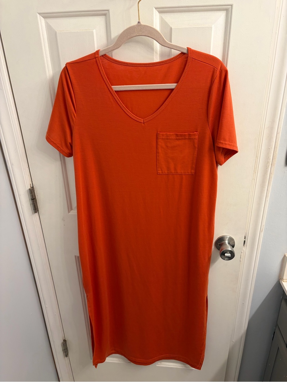 V-Neck Orange Pocket T-Shirt Dress